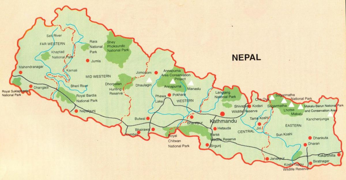 ramani ya nepal na maeneo ya utalii