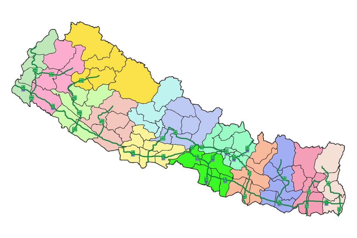 Ramani ya nepal na barabara kuu