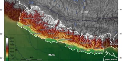 Nepal mwinuko ramani
