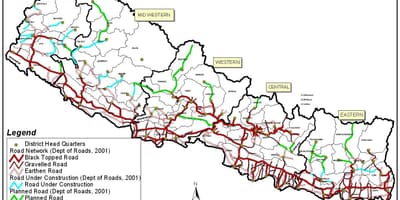 Ramani ya barabara nepal na wilaya